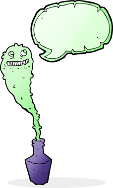 Şişede bir insan tarafından çizilmiş konuşma baloncuğu olan hayaletli bir çizgi film.