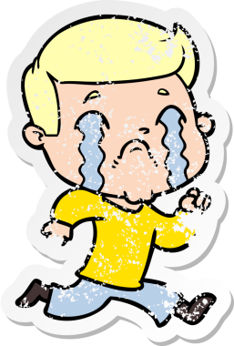 Bir insan tarafından çizilmiş ağlayan bir karikatürcünün sıkıntılı çıkartması.