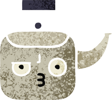 Bir insan tarafından çizilmiş bir çaydanlığın retro çizim tarzı karikatürü