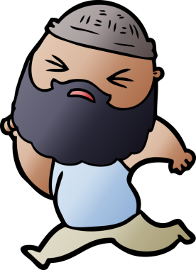 Bir insan tarafından çizilmiş sakallı bir çizgi film adamı.