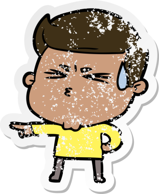 Bir insan tarafından çizilmiş terleyen bir çizgi film karakterinin sıkıntılı çıkartması.