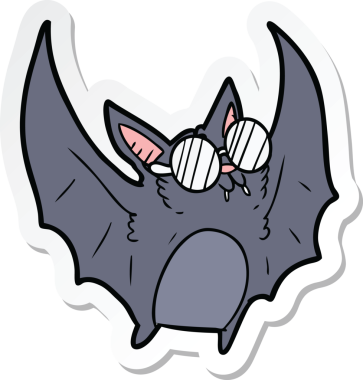 Bir insan tarafından çizilmiş gözlük takan bir yarasanın çıkartması.