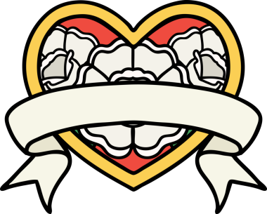 Geleneksel kalp şeklinde dövme ve bir insan tarafından çizilmiş çiçekli pankart.