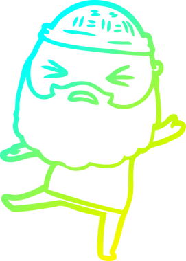 Bir insan tarafından çizilmiş sakallı bir çizgi film karakteri.