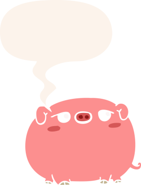 Bir insan tarafından çizilmiş eski moda konuşma baloncuklu şirin domuz.