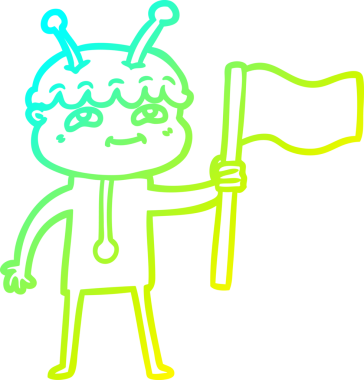 Bir insan tarafından çizilmiş dost canlısı bir uzay adamının soğuk çizgi çizimi.