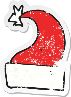 Bir insan tarafından çizilmiş bir karikatür Noel şapkasının gerilimli retro yapıştırması.