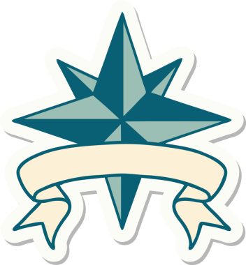 Bir insan tarafından çizilmiş bir yıldızın pankartına sahip dövme stili.