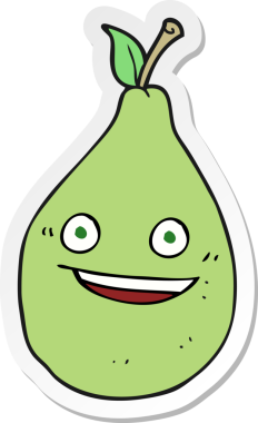 Bir insan tarafından çizilmiş karikatür armudu çıkartması.