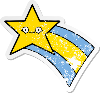 Bir insan tarafından çizilmiş gökkuşağı yıldızı gibi çizilmiş tatlı bir çizgi film çıkartması.