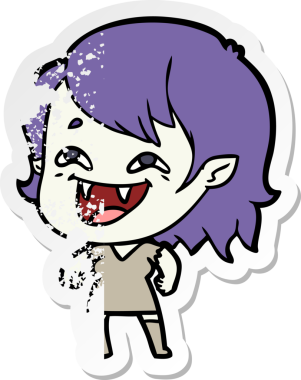 Bir insan tarafından çizilmiş gülen vampir kız çizgi filminin sıkıntılı çıkartması.