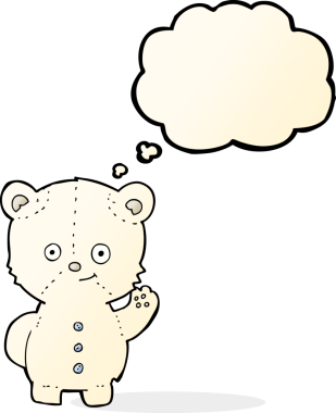 Bir insan tarafından çizilmiş düşünce baloncuklu kutup ayısı yavrusu.