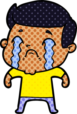 Bir insan tarafından çizilmiş ağlayan çizgi film adamı.