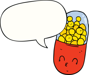 Bir insan tarafından çizilmiş konuşma balonlu çizgi film hapı.