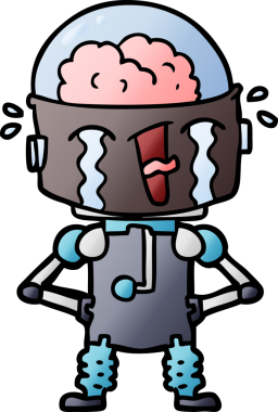 Bir insan tarafından çizilmiş ağlayan robot çizgi film.