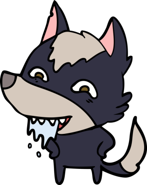 Bir insan tarafından çizilmiş aç kurt çizgi filmi.