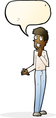 Bir insan tarafından çizilmiş, konuşma balonu olan endişeli bir adam.