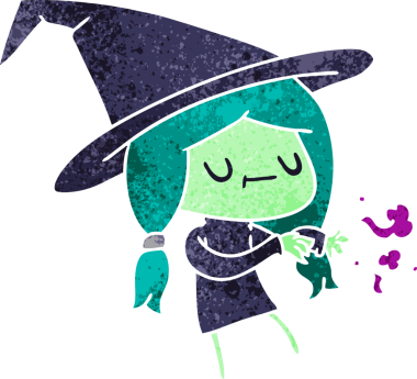 Bir insan tarafından çizilmiş sevimli kawaii cadısının serbest çizimi.