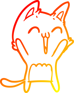 Bir insan tarafından miyavlanan mutlu bir çizgi film kedisinin sıcak çizgi çizimi