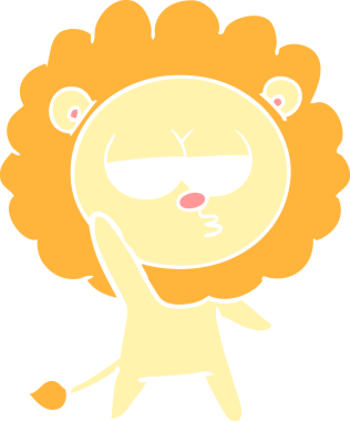 Bir insan tarafından çizilen düz renk çizgi film sıkılmış aslan sallaması