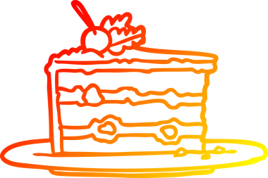 Lezzetli bir tatlının sıcak çizgi çizimi, bir insan tarafından çizilen pasta.