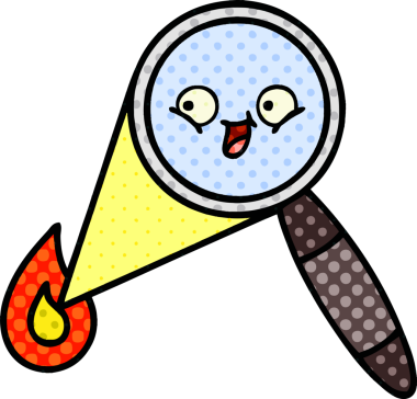 Bir insan tarafından çizilmiş bir büyüteçin çizgi roman tarzı karikatürü