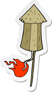 Bir insan tarafından çizilmiş eski bir havai fişek roketinin çıkartması.