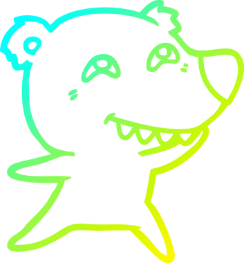 Bir insan tarafından çizilmiş dişleri gösteren çizgi film ayısının soğuk gradyan çizimi