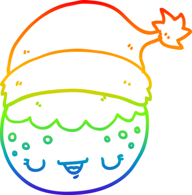 Bir insan tarafından çizilmiş Noel Baba şapkası giymiş bir karikatür çizimi.