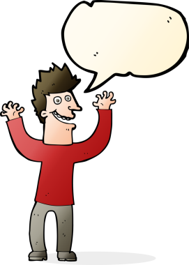 Bir insan tarafından çizilmiş konuşma balonuyla heyecanlı bir adam.