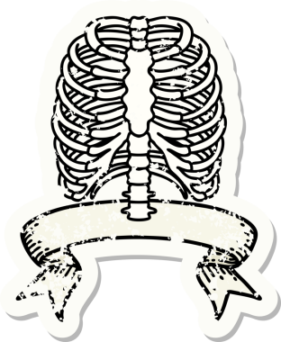 Bir insan tarafından çizilmiş göğüs kafesinin bayrağını taşıyan eski bir etiket.