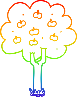 Bir insan tarafından çizilen elma ağacının gökkuşağı gradyan çizimi