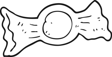 Bir insan tarafından çizilmiş siyah beyaz çizgi film şekeri.