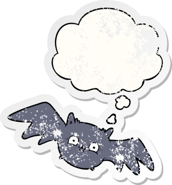 Karikatür cadılar bayramı sopası. Düşünce baloncuğu insan tarafından çizilmiş, yıpranmış bir çıkartma gibi.