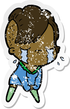 Bir insan tarafından çizilmiş ağlayan bir karikatür çıkartması.