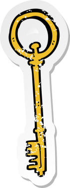 Bir insan tarafından çizilmiş karikatür anahtarının gerilimli retro etiketi