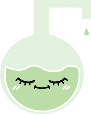 Bir insan tarafından çizilmiş bir bilim deneyinin düz renkli retro karikatürü