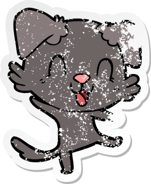 Bir insan tarafından çizilmiş, gülen bir köpeğin sıkıntılı çıkartması.