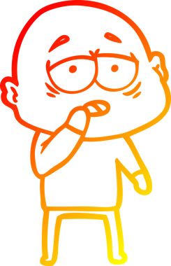 Bir insan tarafından çizilmiş, yorgun, kel bir adamın sıcak çizgi çizimi.