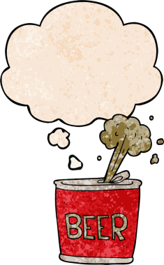 Bir insan tarafından çizilmiş grunge desenli düşünce baloncuklu çizgi film bira kutusu