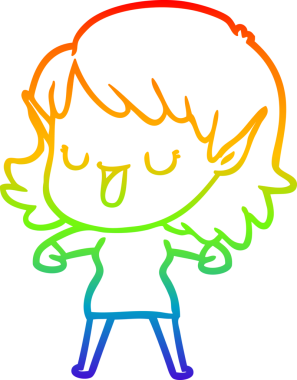 Gökkuşağı gradyan çizgi çizimi bir insan tarafından çizilmiş bir elf kızı