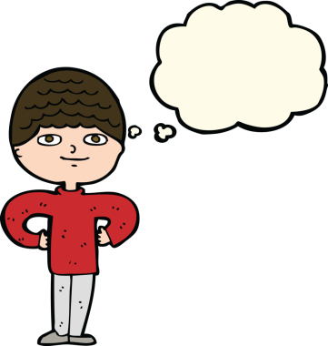 Bir insan tarafından çizilmiş düşünce baloncuğu olan gururlu bir adam.