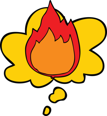 Bir insan tarafından çizilmiş düşünce baloncuklu çizgi film ateşi