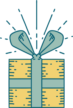 Bir insan tarafından çizilmiş geleneksel dövme stili bir Noel hediyesi.