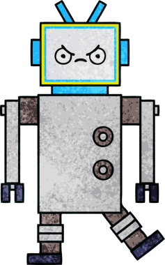 Bir insan tarafından çizilmiş bir robotun retro grunge dokusu