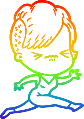 Gökkuşağı gradyan çizgi çizimi Bir insan tarafından çizilmiş sinirli hippi kız