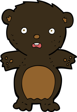 Bir insan tarafından çizilmiş korkmuş siyah ayı çizgi filmi.