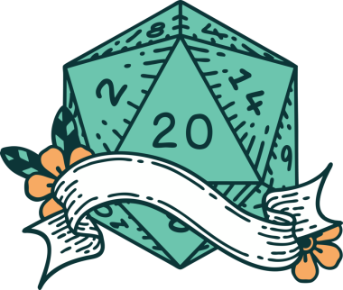 Retro Dövme Biçimi Doğal 20 D20 zar bir insan tarafından çizildi