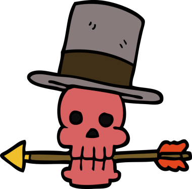 karikatür karalama kafatası ve bir insan tarafından çizilmiş ok