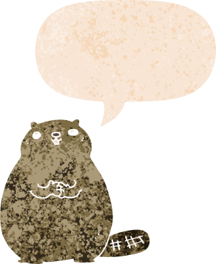 grunge 'da konuşma baloncuğu olan çizgi film kunduzu bir insan tarafından çizilmiş tedirgin geçmiş dokuma tarzı